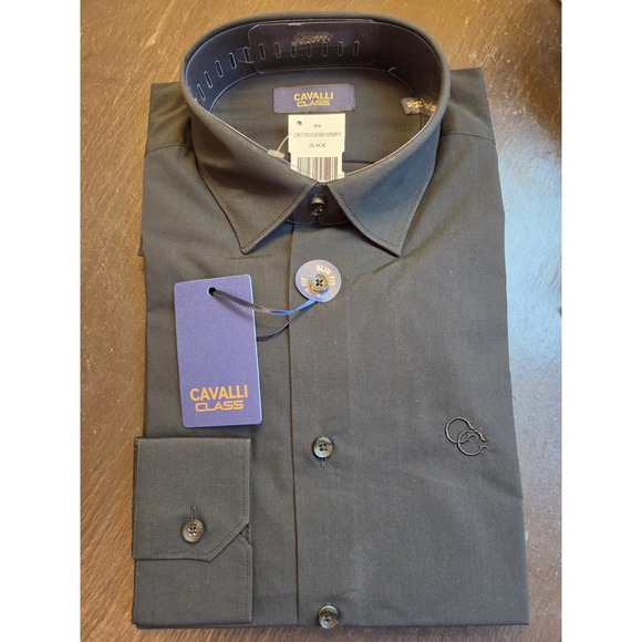 Cavalli Class Other - Cavalli Class Men's Long Sleeve Logo Dress Shirt Slim Fit Black Sz 15 NEW! $350